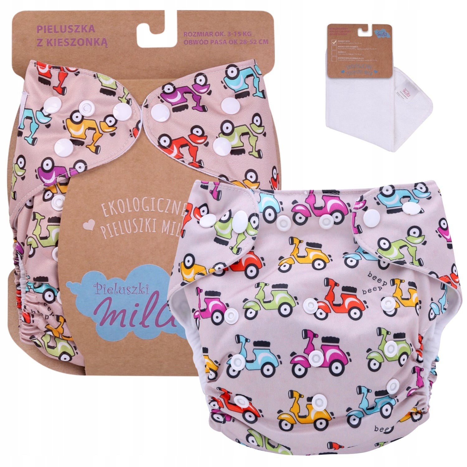 Reusable Diapers PUL SIMED DIAPER POCKET + 1 CARTRIDGE Scooters Colors
