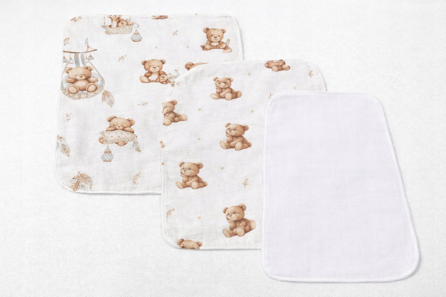 Reusable Flannel Washcloths 35x35 cm –Soft Baby 3 Pack Bears