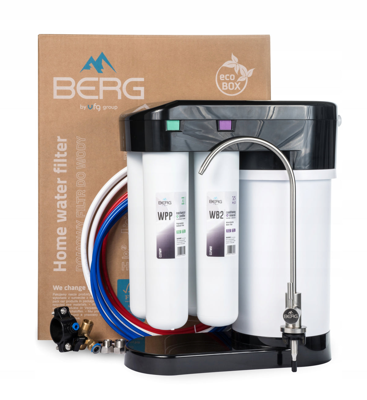 Reverse osmosis water filter RO 100GPD under sink with mineralizer BERG BLACK