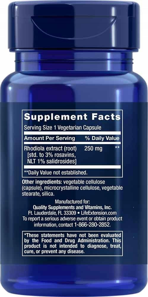 Rhodiola 3% Rozawin stress energy adaptogen 60 capsules Life Extension EAN (GTIN) 737870889069