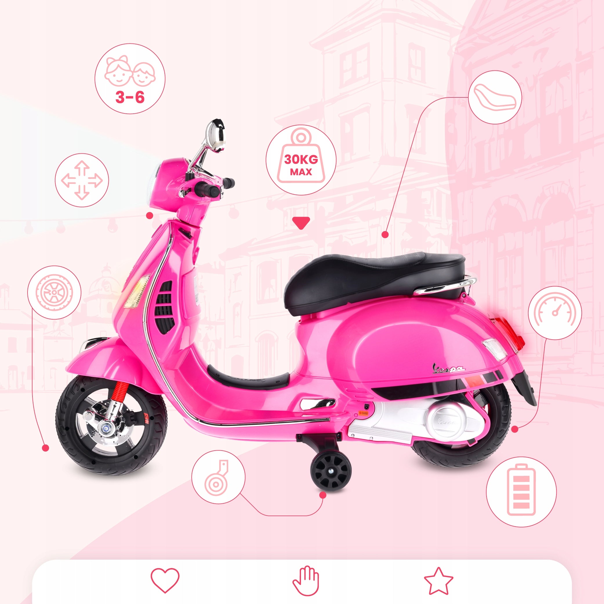 Ride-on for baby Scooter Vespa battery MAXI fuchsia Sun Baby Brand Sun Baby