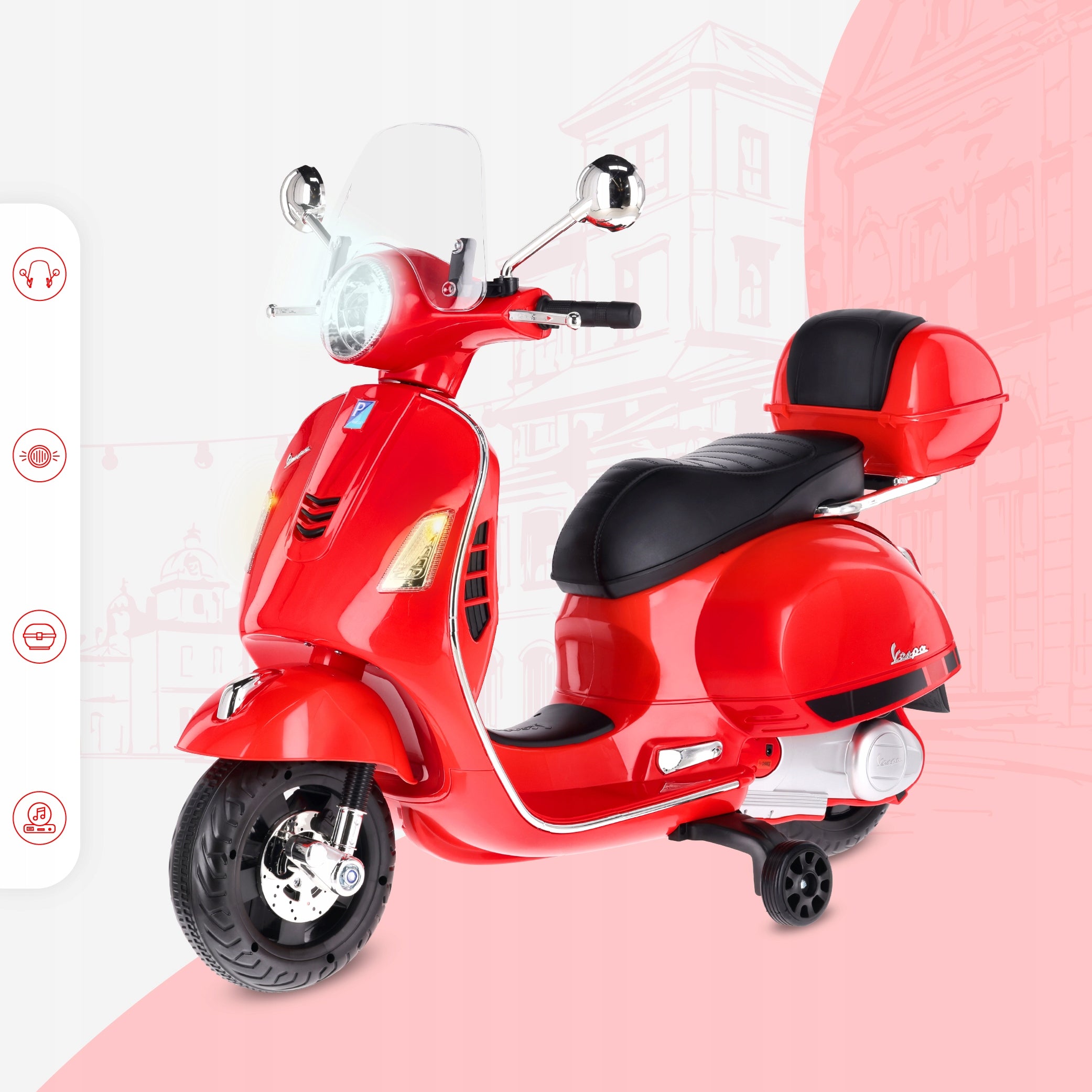 Ride-on for children Vespa battery scooter with MAXI trunk Manufacturer code J04.018.0.5