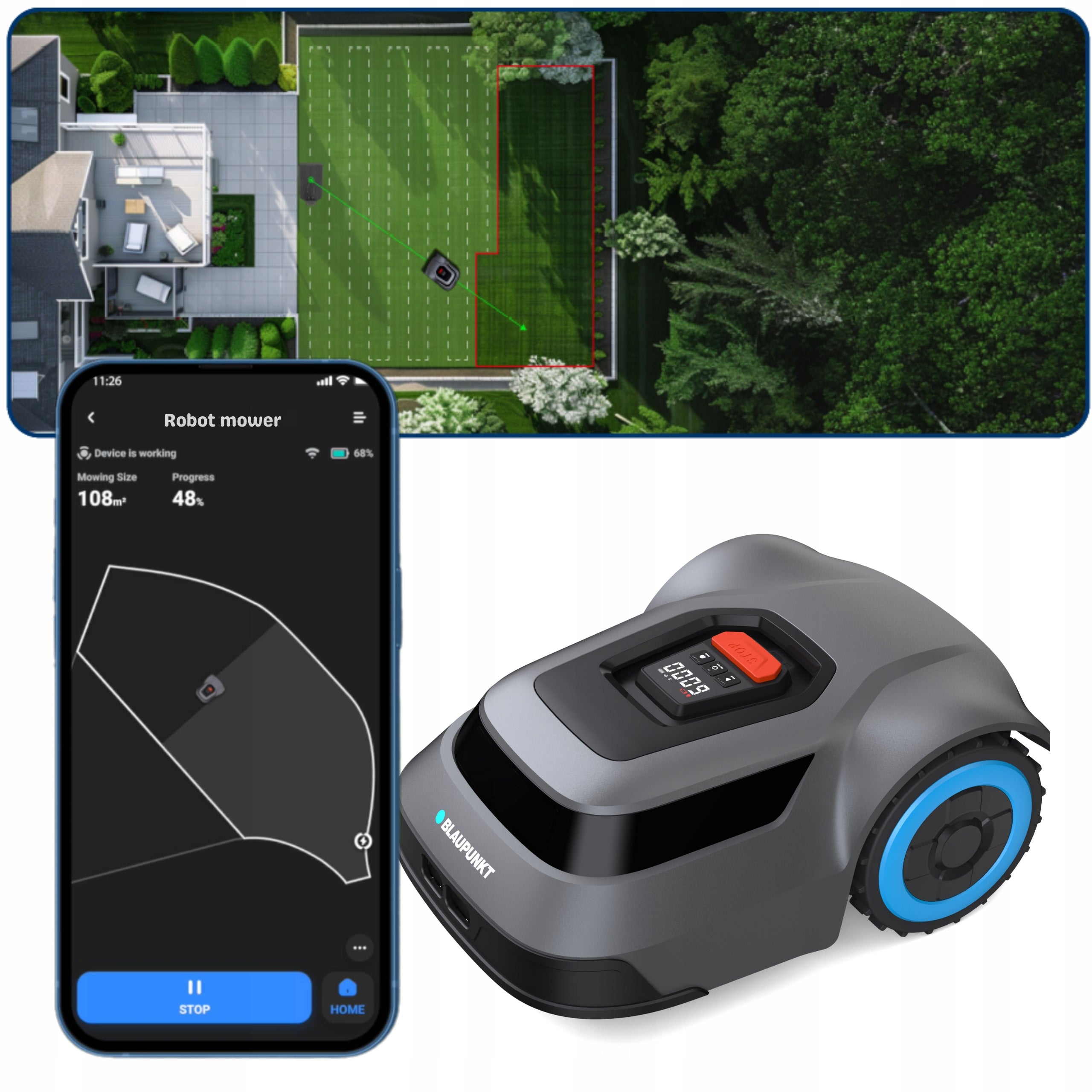 Robot Mowing Lawn Mower up to 1000 m² BT Wi-Fi App Blaupunkt Manufacturer code RL5010SETCT2010