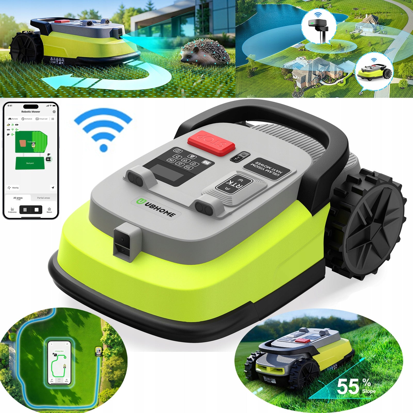 Robot lawn mower M10,Lidar AI GPS RTKWithout Cable,IPX6 Waterproof