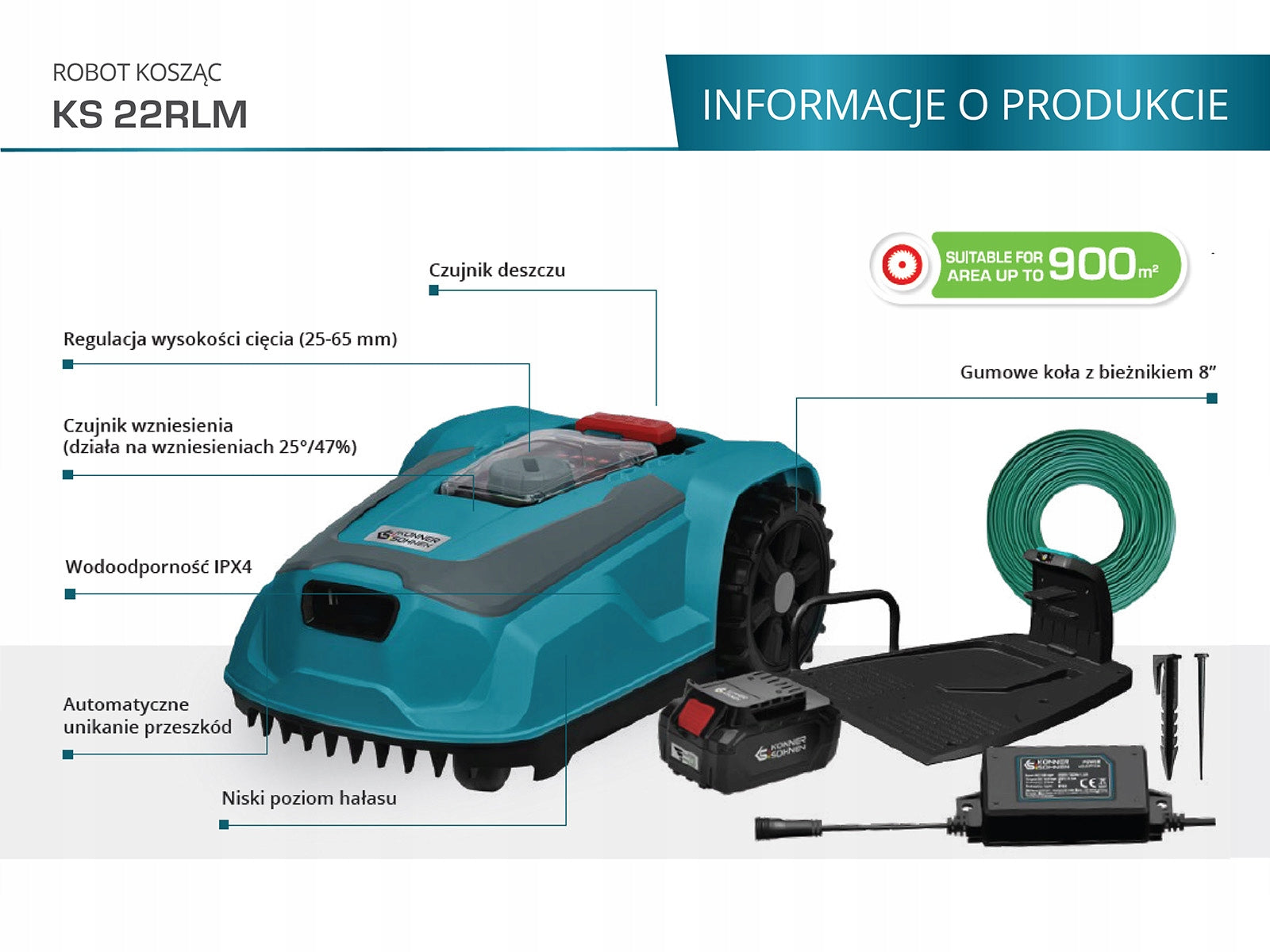 Robot mower Konner&Sohnen Cordless mowers mowing width 22 cm Manufacturer code KS 22RLM