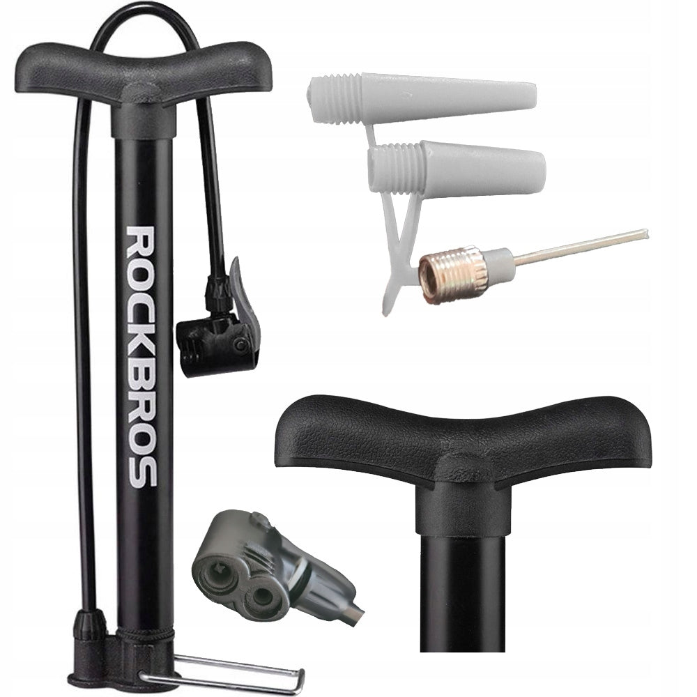 Rockbros stationary floor bicycle pump with adapters and 8 bar needle
