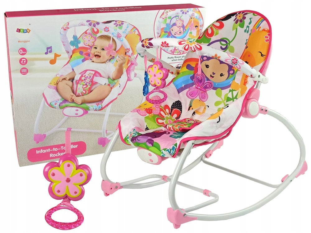 Rocker Cradle Seat Highchair 2in1 Pink Flower Sounds Vibration