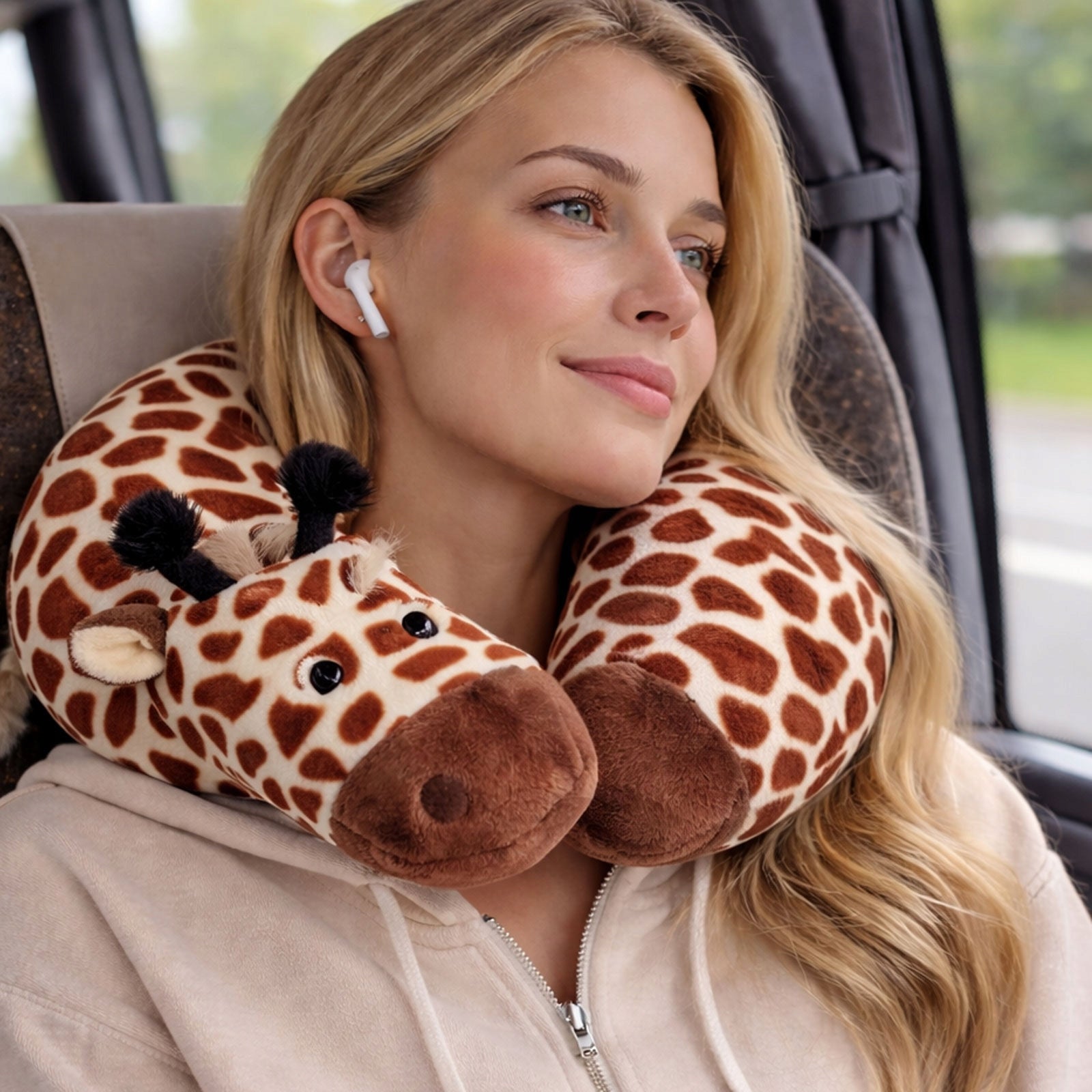 Rogal Travel Neck Pillow for Car Giraffe Brown