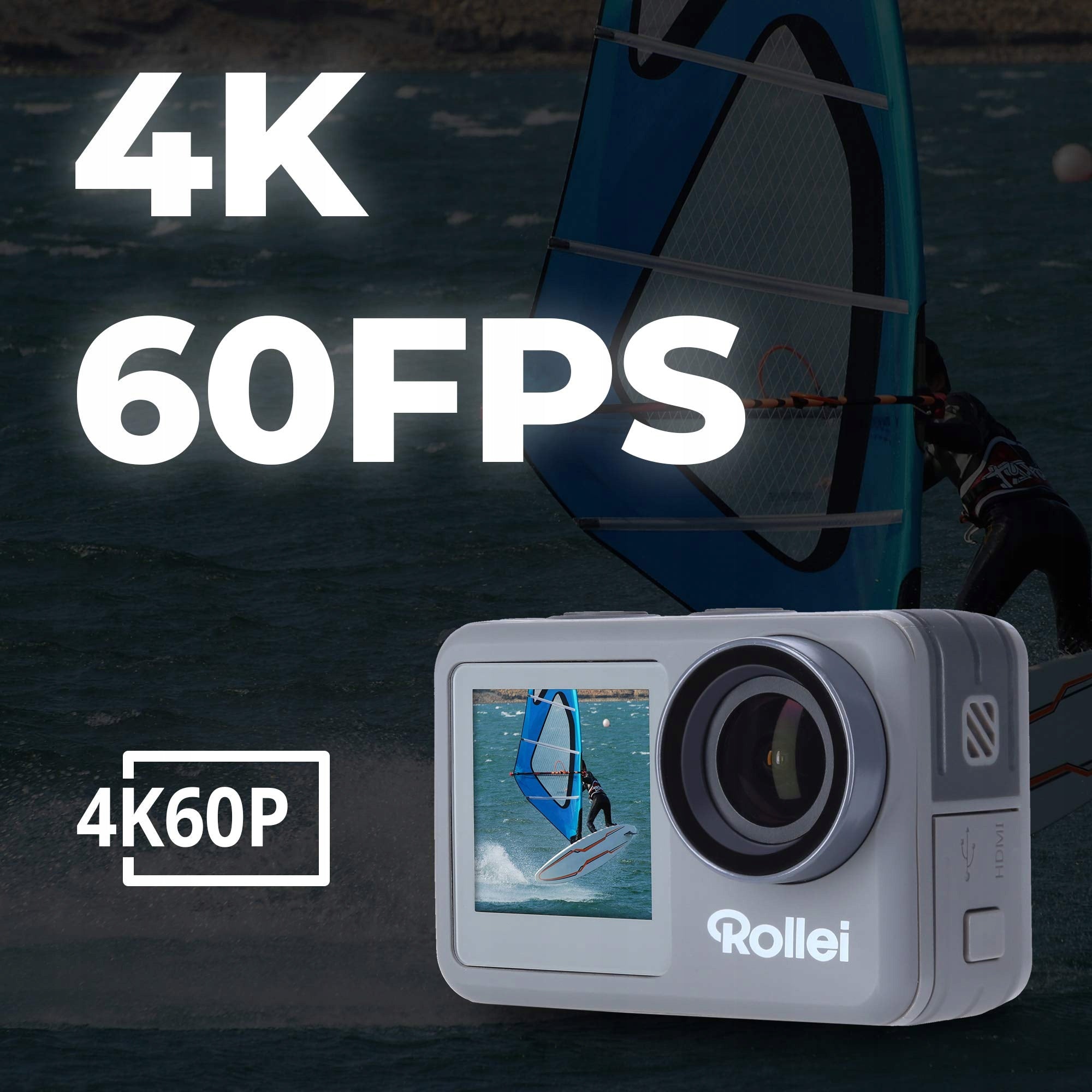 Rollei Action-Cam 9s Plus 4K 60fps underwater sports camera stabilizer. Brand Rollei