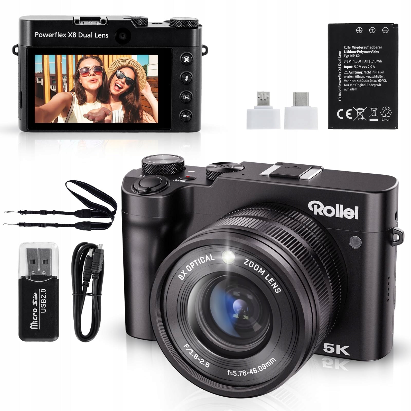Rollei Powerflex X8 Dual Lens Digital Camera, 64 Mp 5K Dual