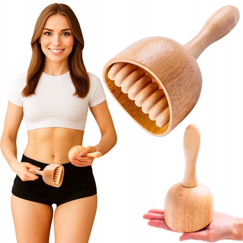 Roller for relaxing massage of the body of the legs wooden anti-cellulite massager