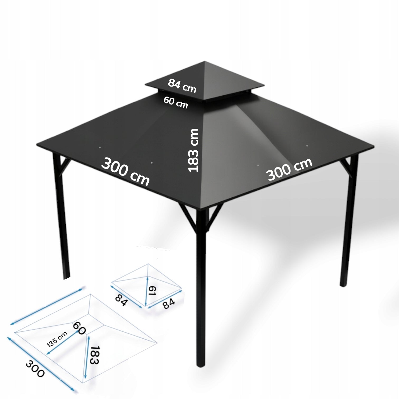 Roof for garden pavilion roof 300 cm x 300 cm 370 gr/m2 ANTHRACITE Length 3 m