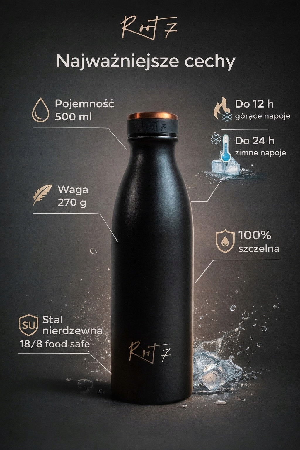 Root7 Lite Bottle Black Swan 500ml Thermal Bottle Black Coffee Water Manufacturer code 5907056579489