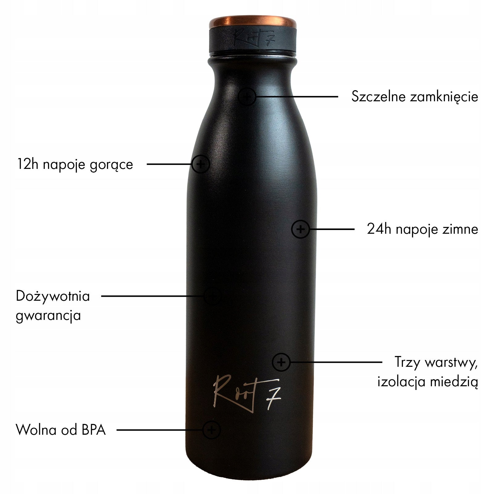 Root7 Lite Bottle Black Swan 500ml Thermal Bottle Black Coffee Water Volume 500 ml