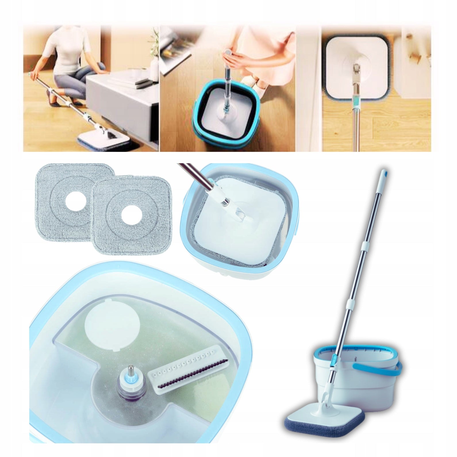 Rotary Mop With Bucket Flat Rotary Clean Dirty Water Squeezer Cartridges