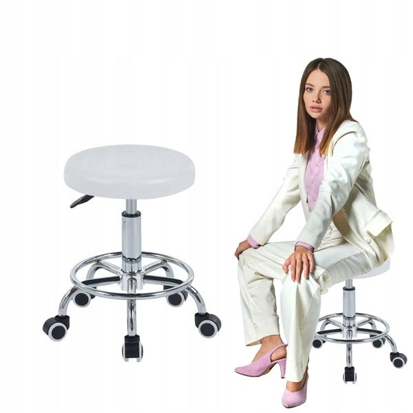 Rotary stool KIVI white on wheels