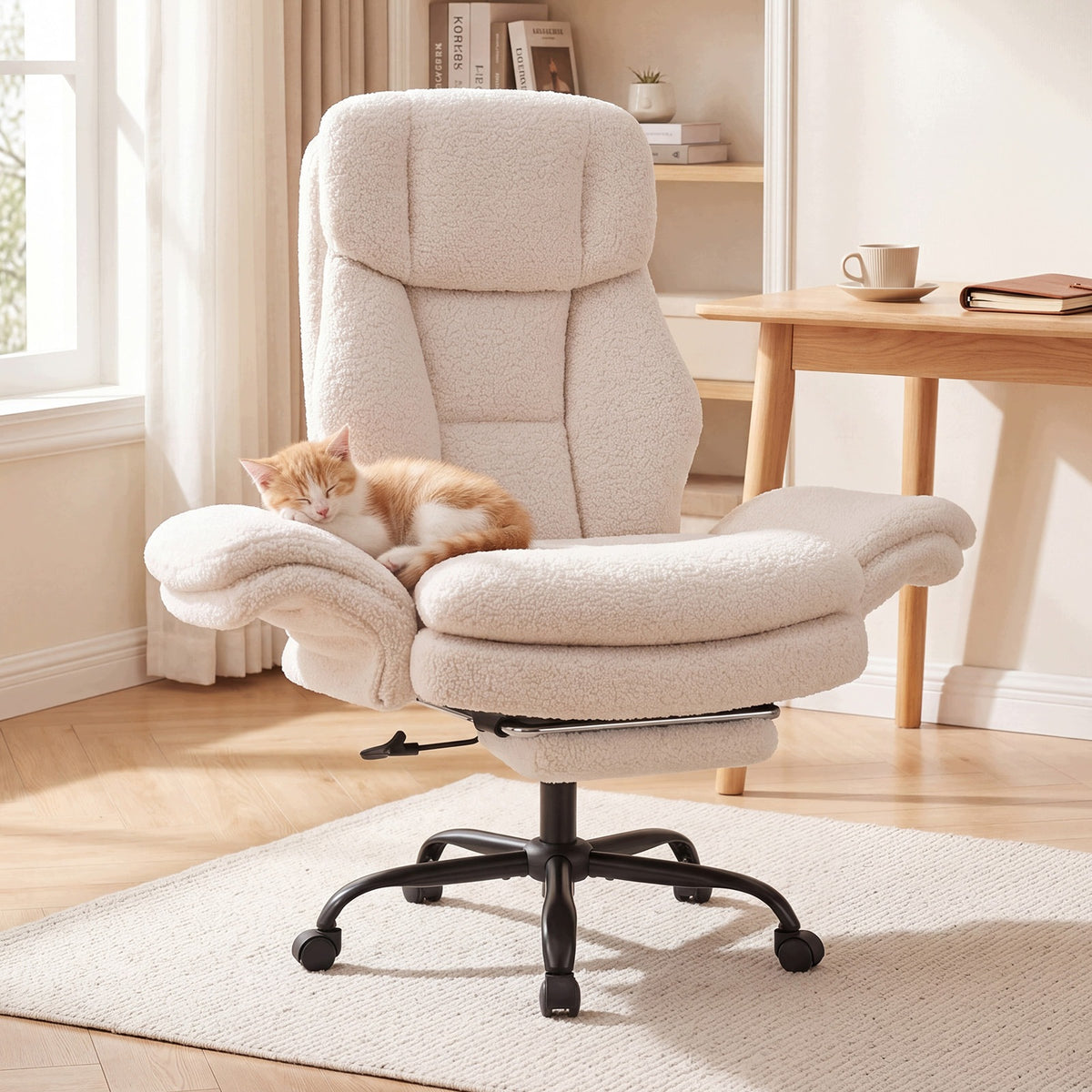 Rotating Office Chair on Wheels Chair with Plush Upholstery for Office Brand Costway