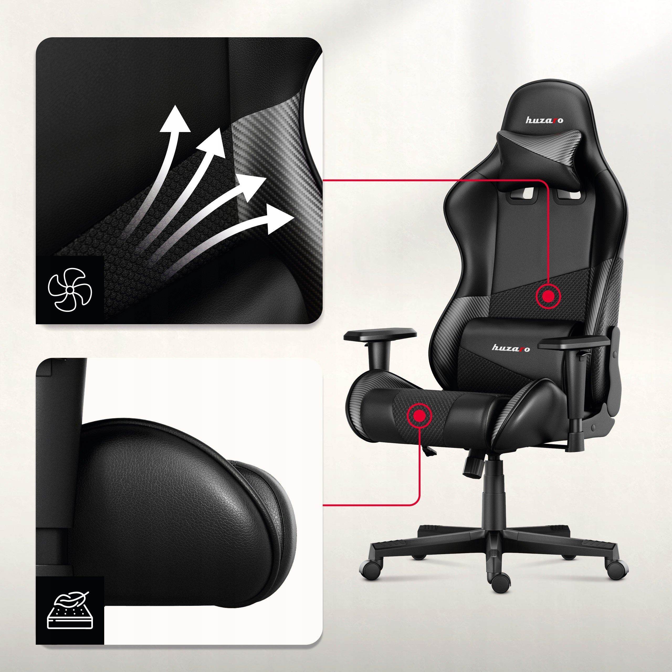 Rotating gaming chair HUZARO black for ergonomic bucket desk Furniture height 133 cm