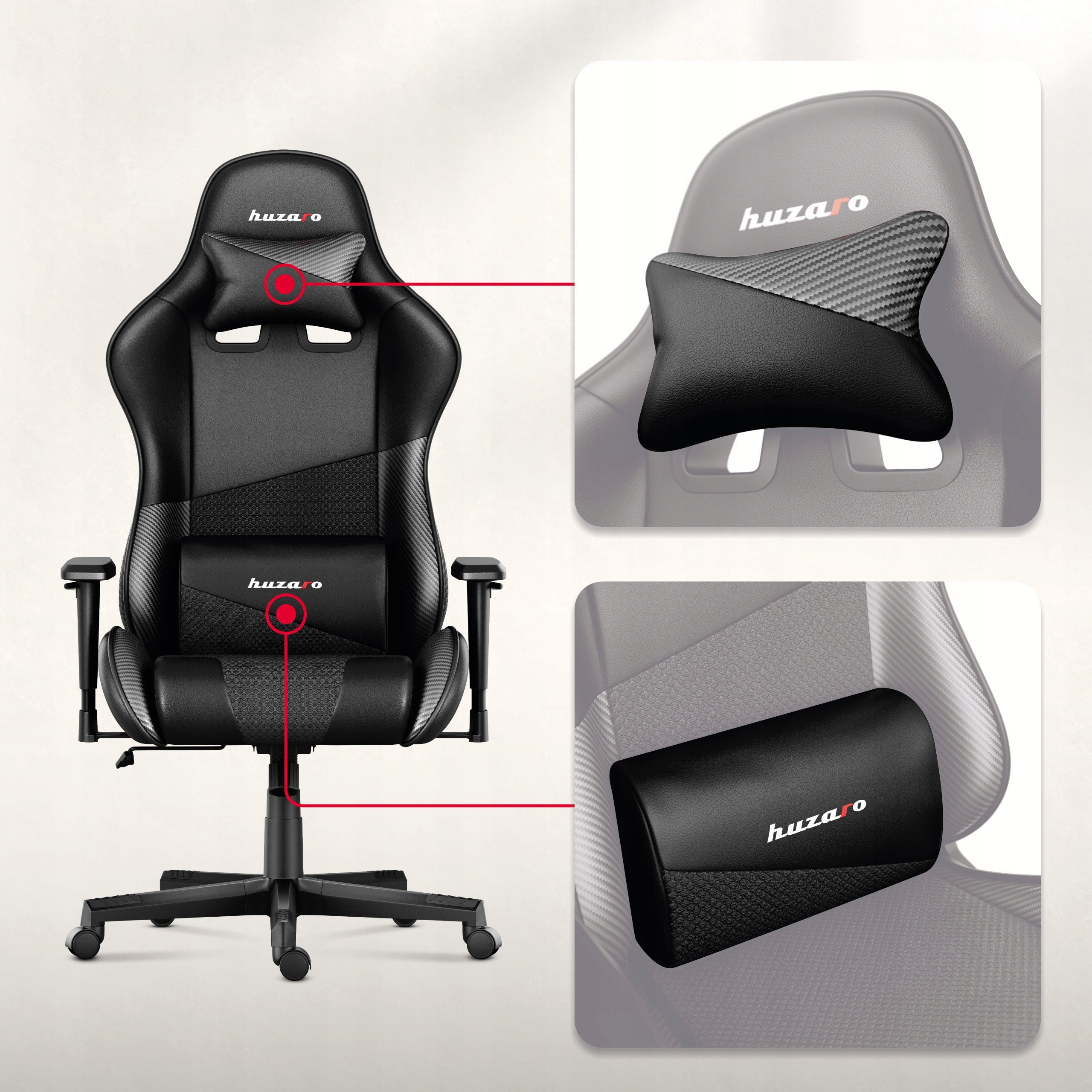 Rotating gaming chair HUZARO black for ergonomic bucket desk Manufacturer code Hz-Force 6.2 Carbon