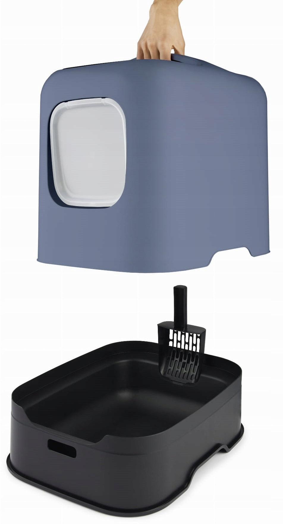 Rotho WHITE closed litter box with Spatula Blue Brand Rotho
