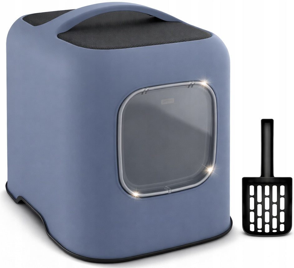 Rotho WHITE closed litter box with Spatula Blue