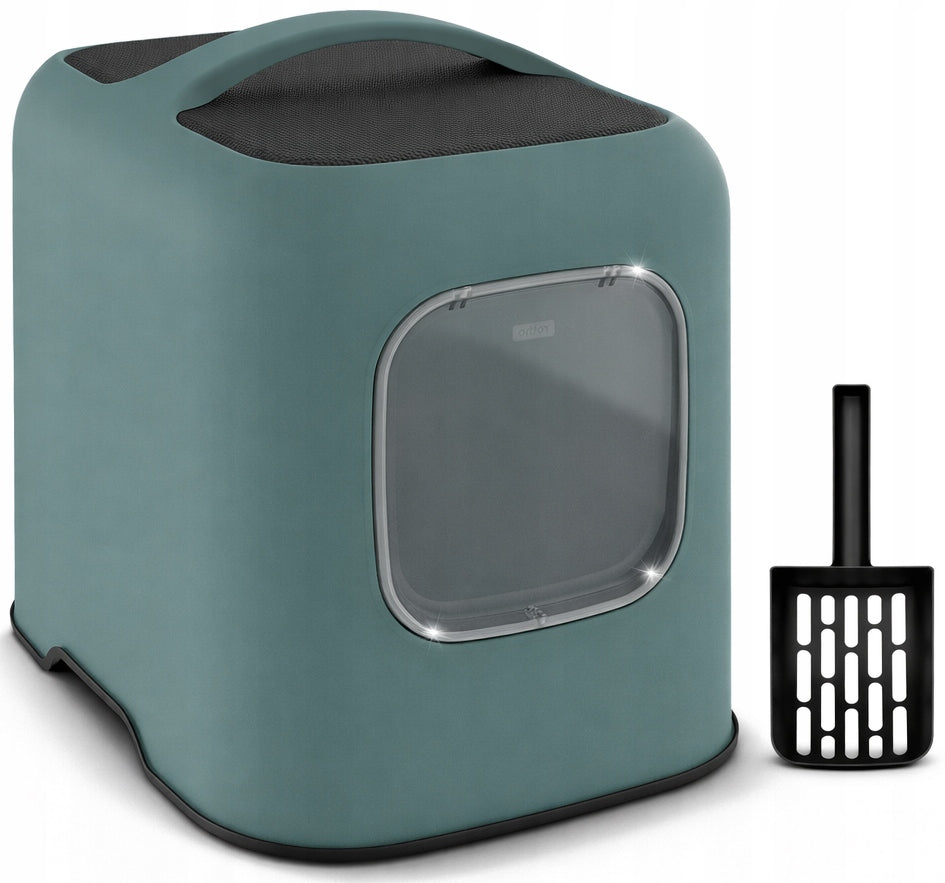 Rotho WHITE closed litter box with Spatula Green
