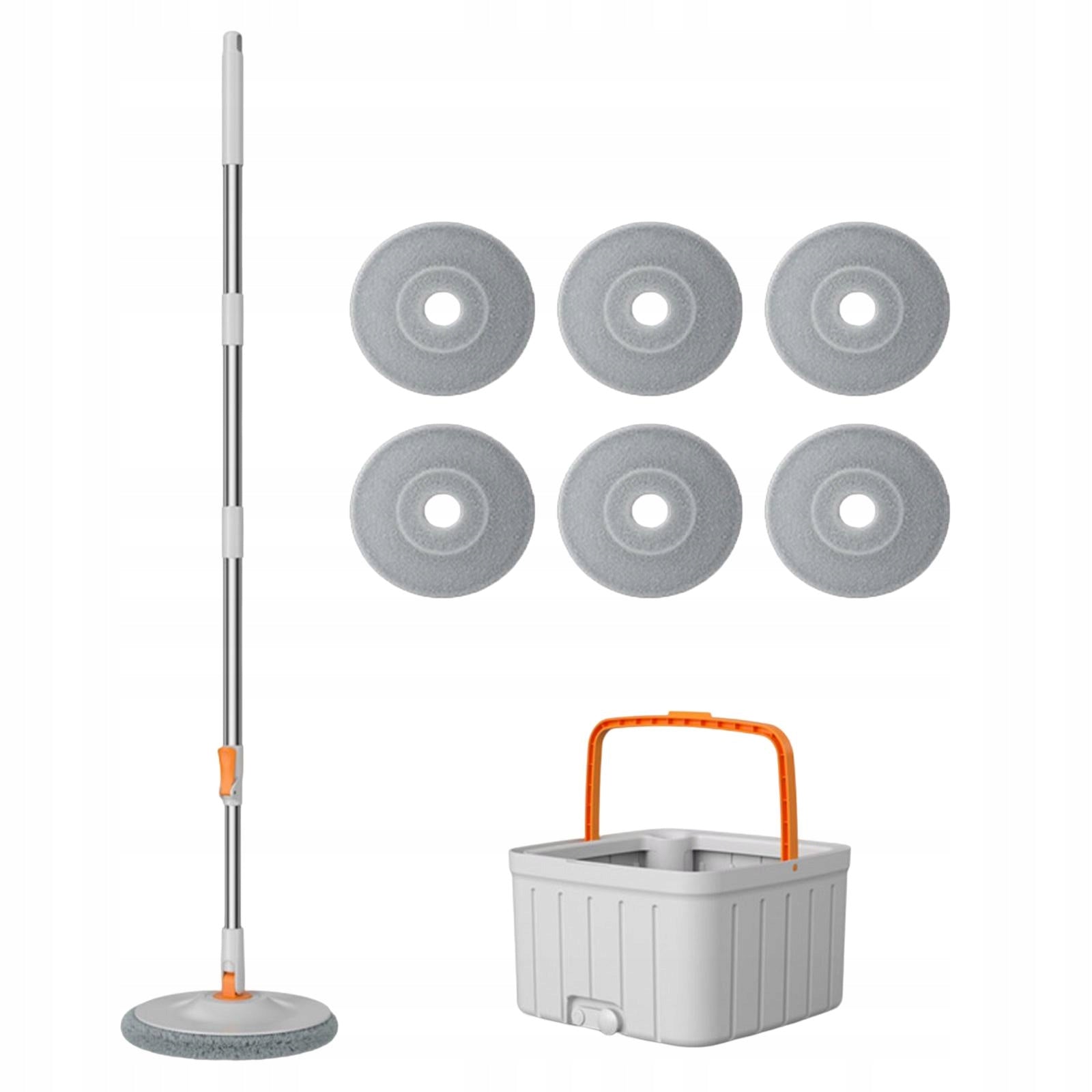 Round Flat Floor Mop Bucket Set Mop Telescopic Mop Handle , Two with 6 Pads