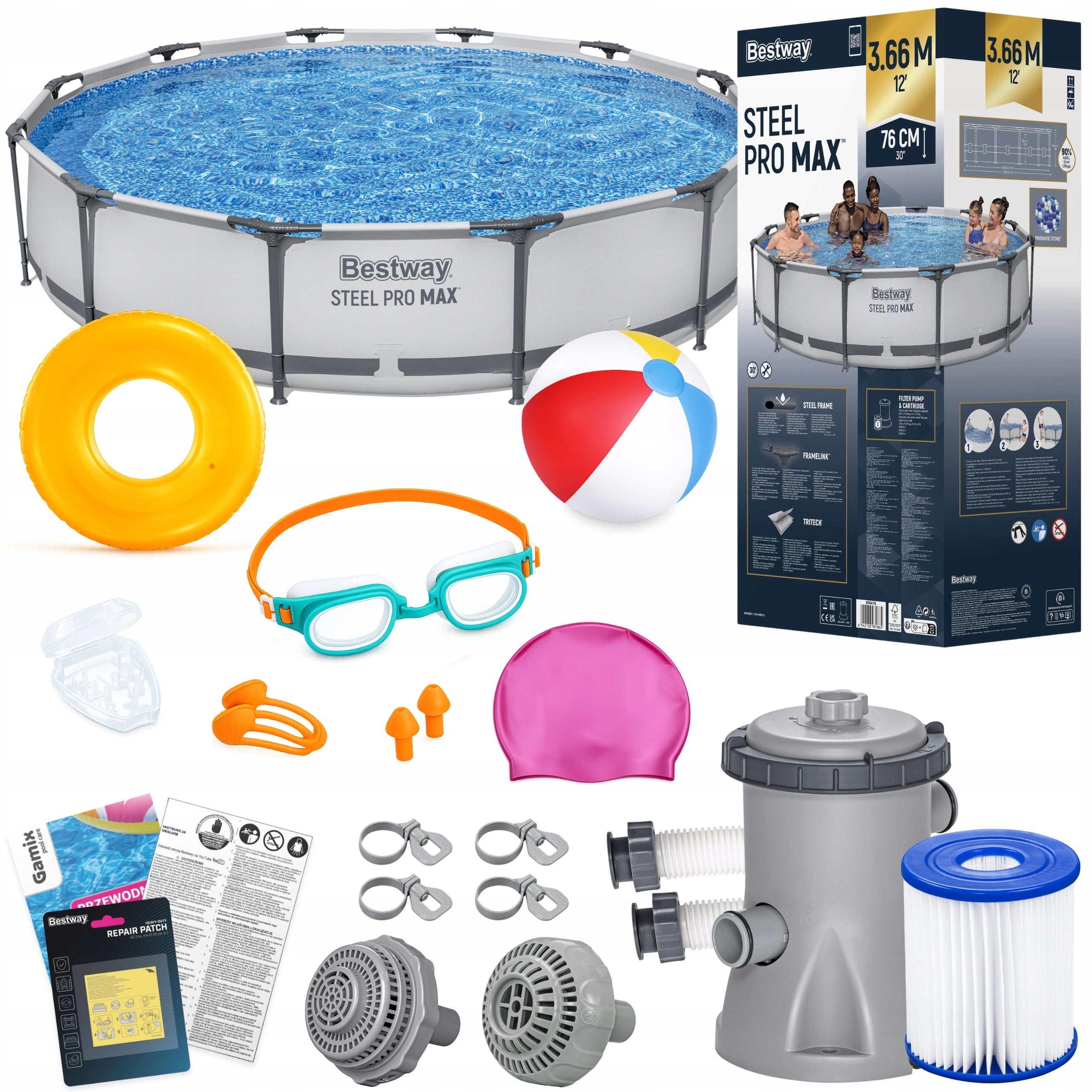 Round Garden Pool 366x76 Bestway 56416 Set 12in1 New 2026
