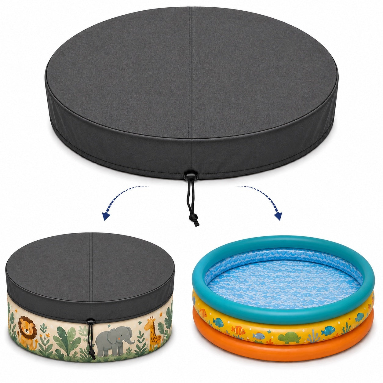 Round Pool Cover 170x16 Waterproof Graphite For Sandbox Strong