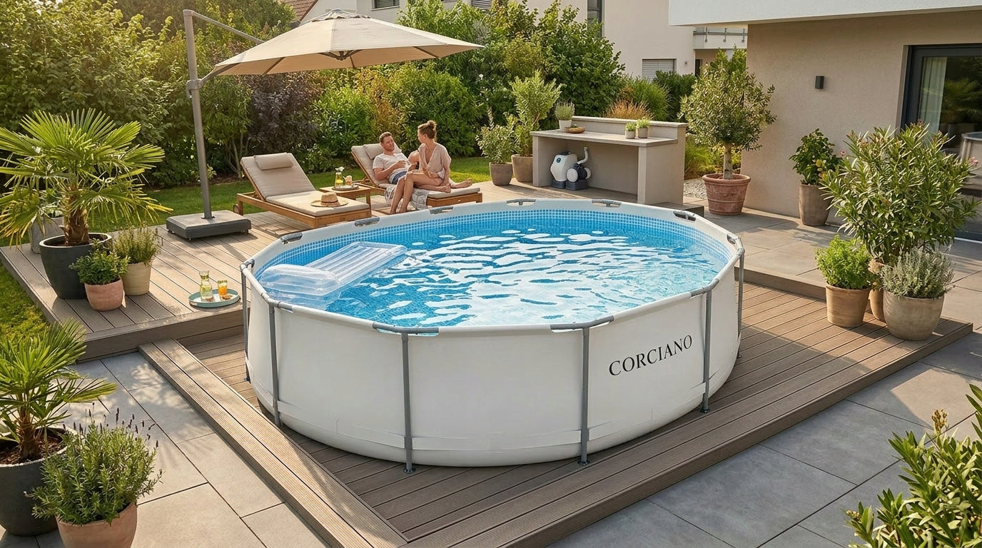 Round frame pool Corciano 366 x 122 Garden Pump Volume 12000 l