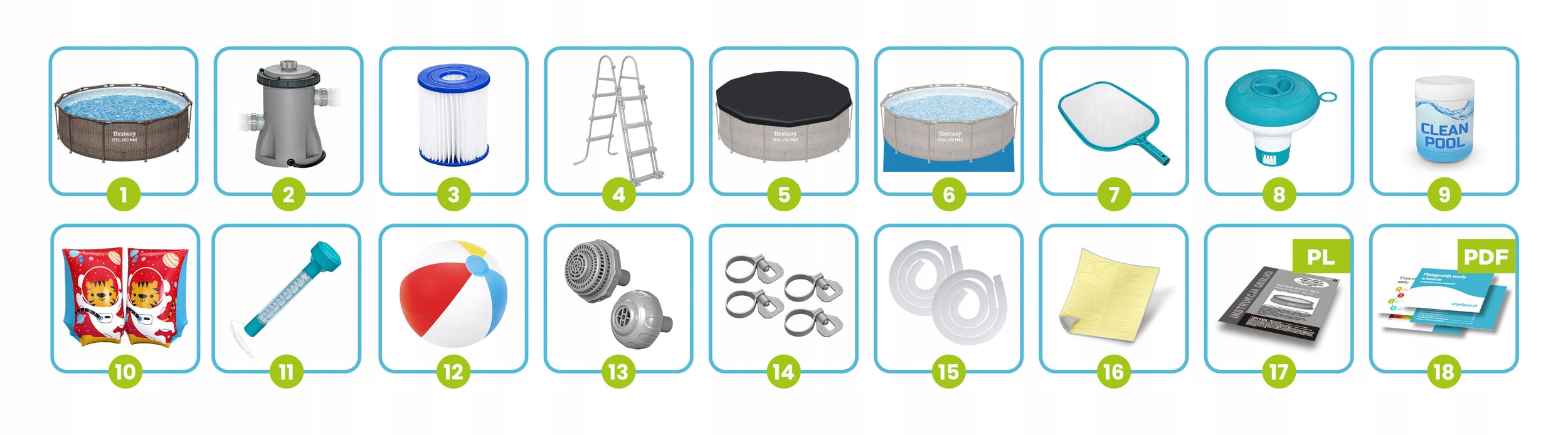 Round garden frame pool 366x100cm Bestway set max 18in1 Manufacturer code 56709-17w1