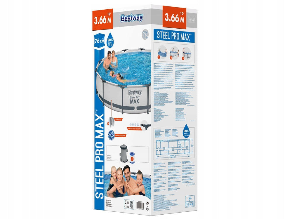 Round rack pool Bestway 366 x 366 cm 6,473L 7in1 pump 56416 Volume 6.9 l