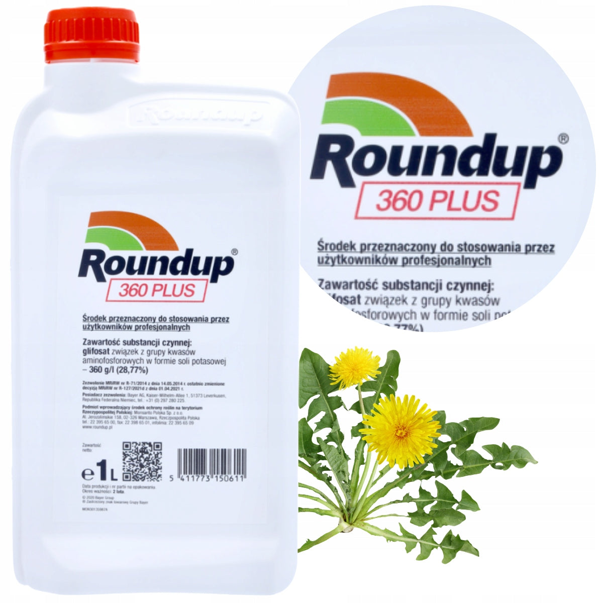 Roundup Plus 360 SL 1L herbicide Packaging status original