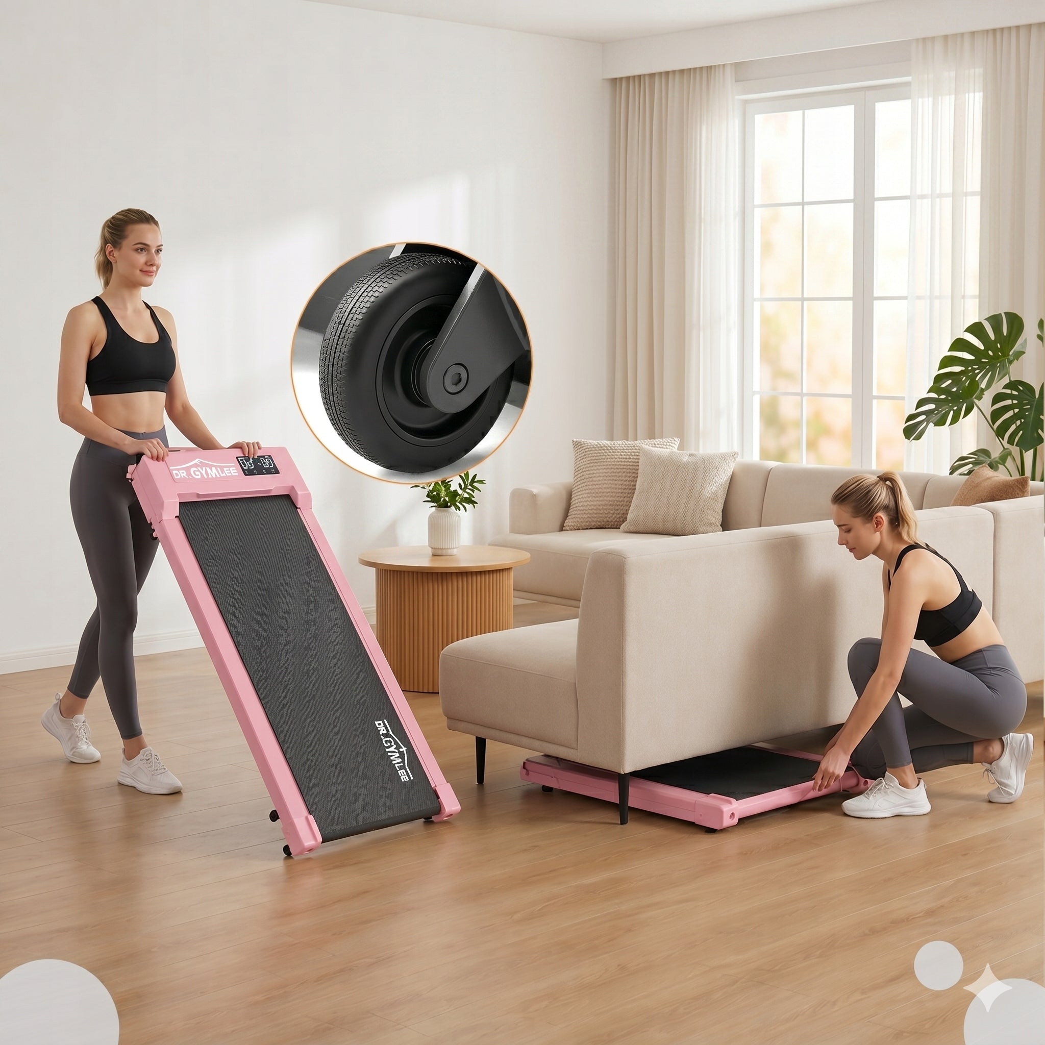 Różowa Bieżnia Pod Biurko Walking Pad Ultra Slim do 6km/h Kinomap Zwift Maximum user weight 120 kg