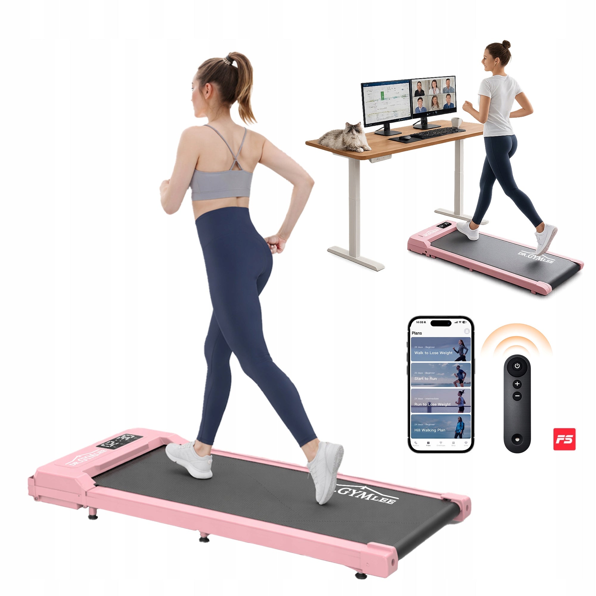 Różowa Bieżnia Pod Biurko Walking Pad Ultra Slim do 6km/h Kinomap Zwift
