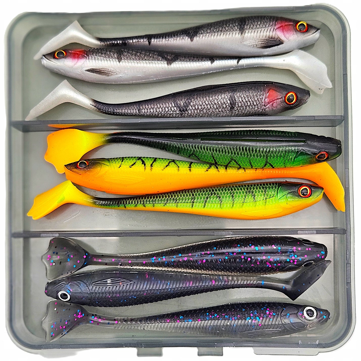 Rubber ETUSO Panther 9cm + Jig Heads 3/0 for Pike Perch Set of 12pcs Packaging status original