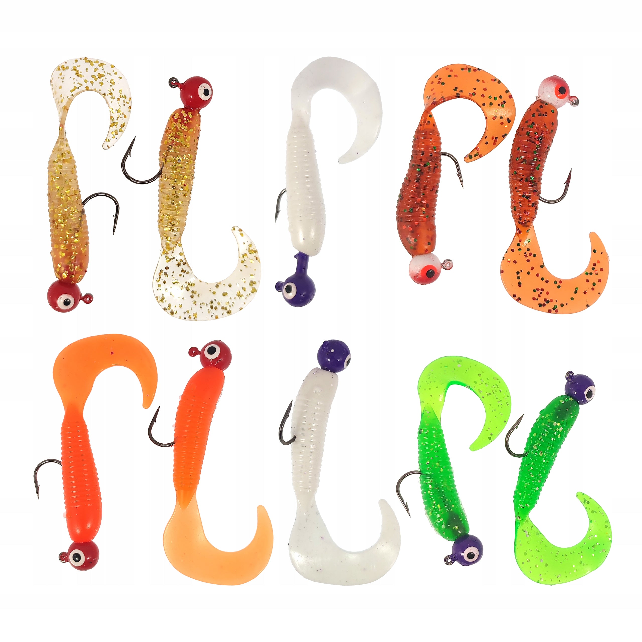 Rubber Twister Lures with Jig Heads 7cm 7g 10pcs