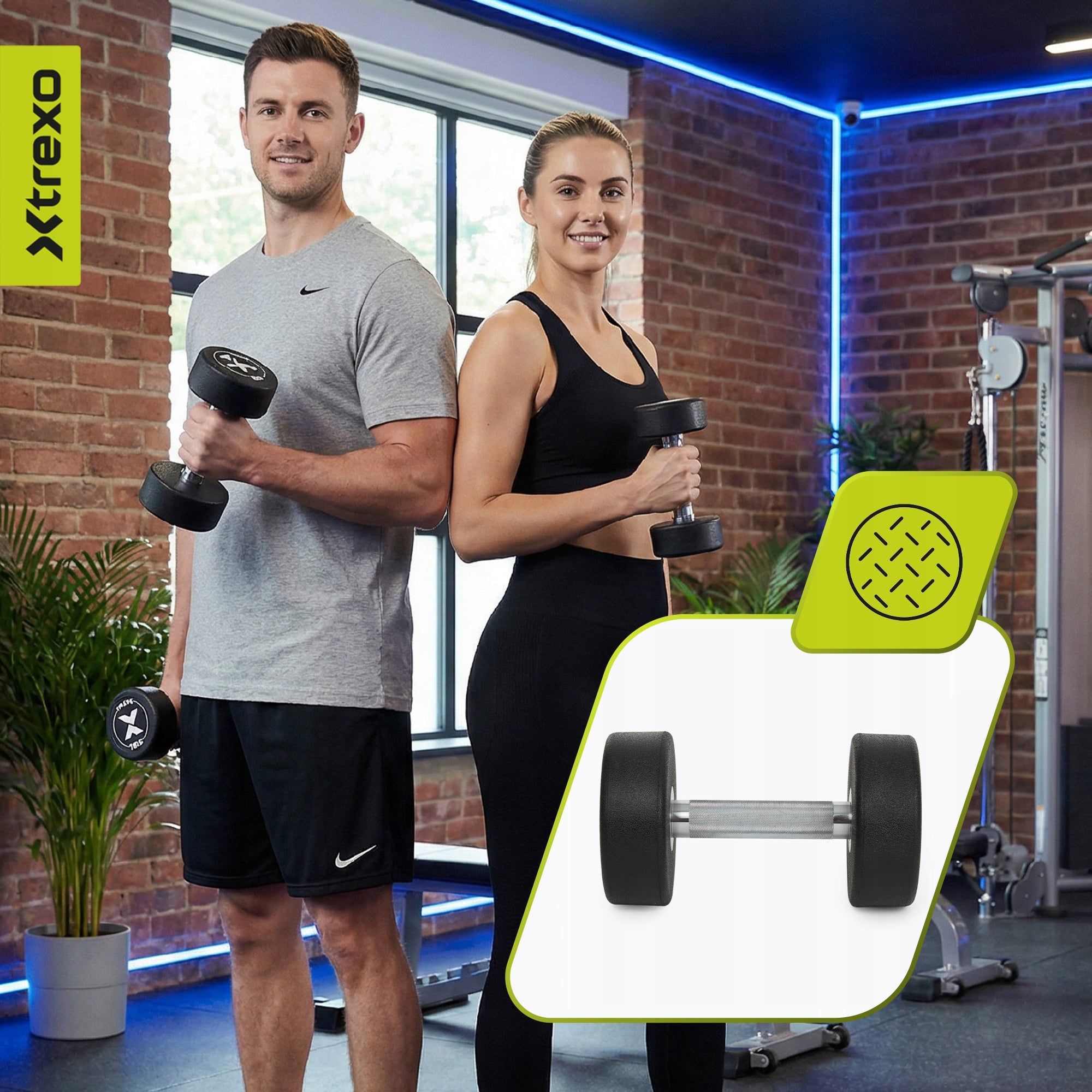 Rubberized cast iron dumbbell / XTREXO Pro 10kg / Solid coated weight Model TX0-B4M056