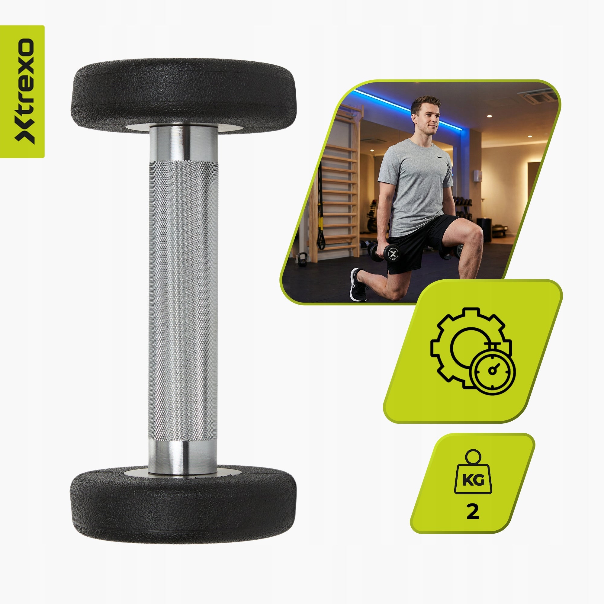 Rubberized cast iron dumbbell XTREXO Pro 2 kg black S CAST IRON RUBBERIZED Brand Xtrexo