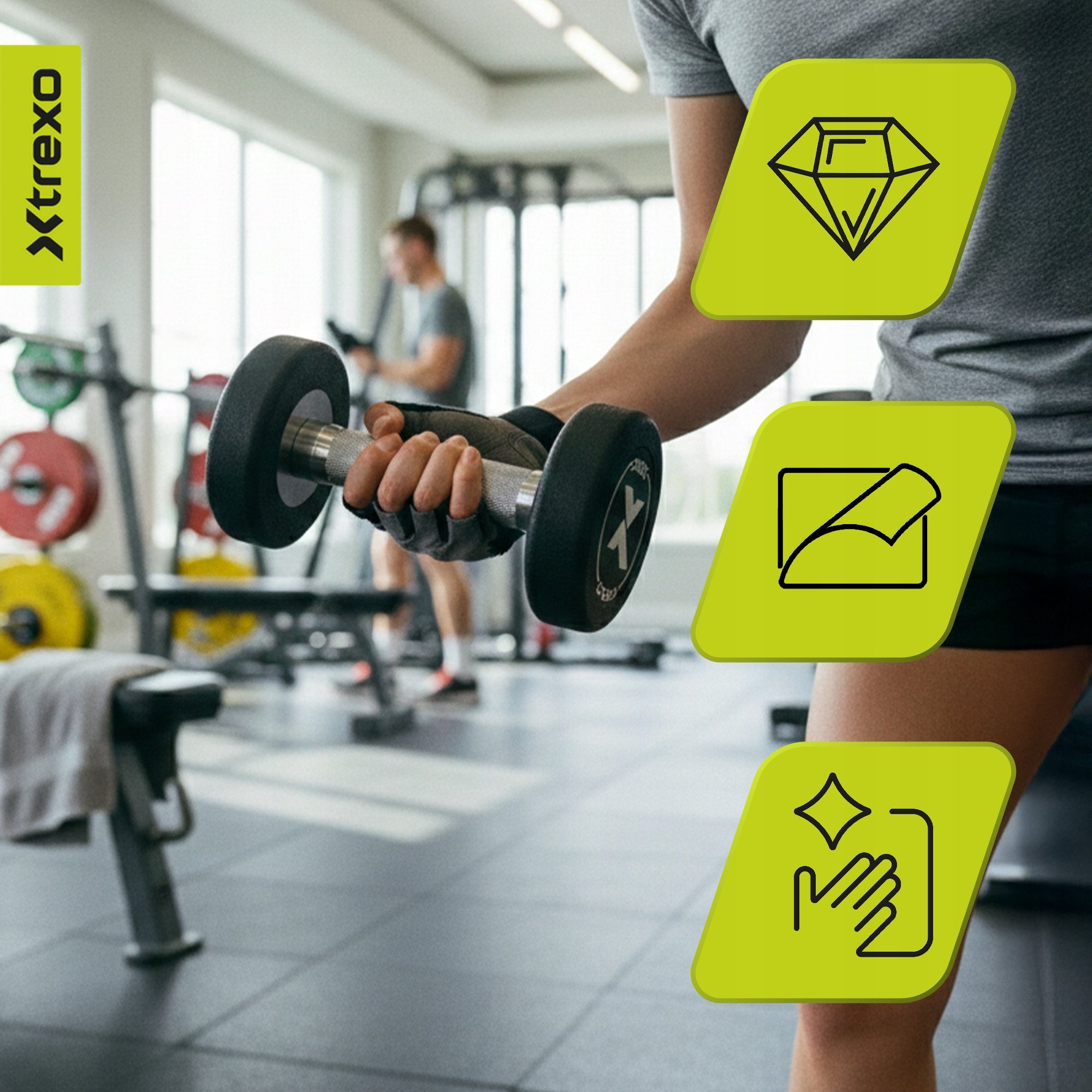 Rubberized cast iron dumbbell XTREXO Pro 2 kg black S CAST IRON RUBBERIZED Type fixed