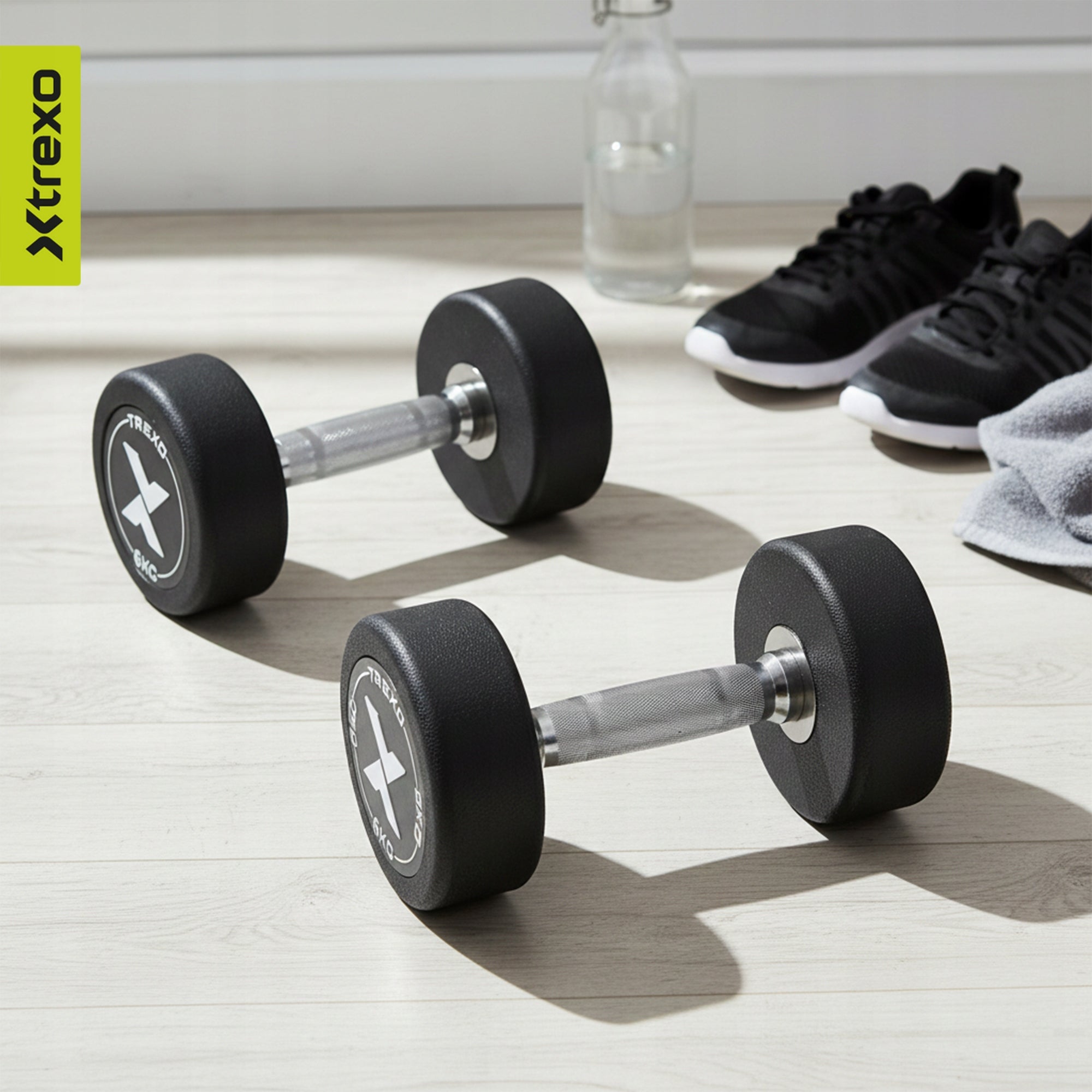Rubberized cast iron dumbbell / XTREXO Pro 6 kg / coated exercise weight EAN (GTIN) 5904823023954