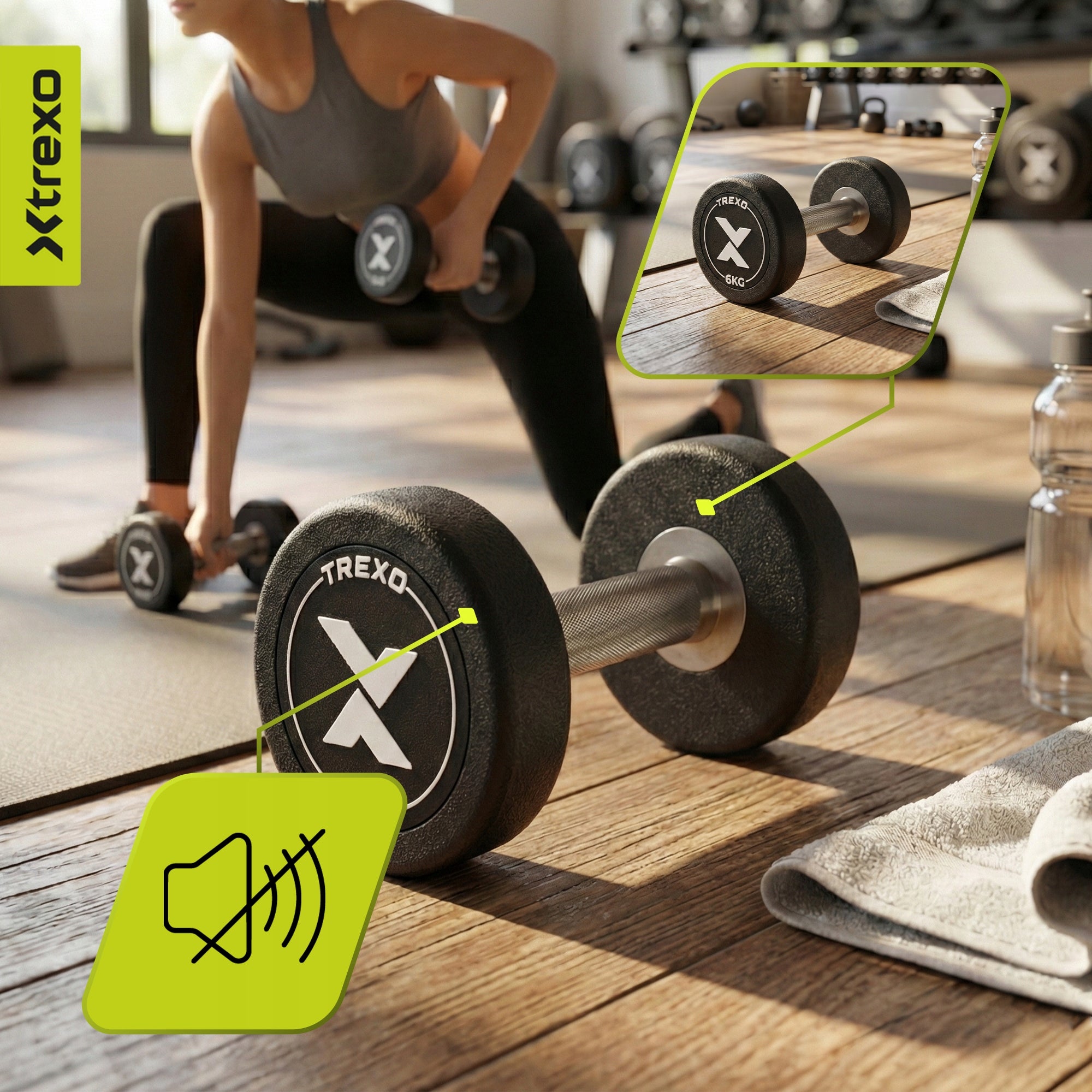 Rubberized cast iron dumbbell / XTREXO Pro 6 kg / coated exercise weight Kind coated/rubberized