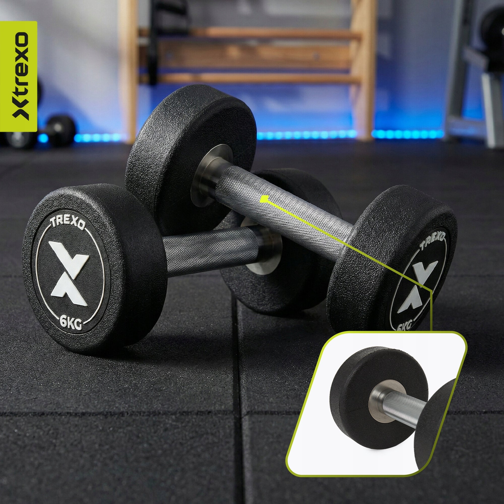 Rubberized cast iron dumbbell / XTREXO Pro 6 kg / coated exercise weight Weight 1x 6 kg