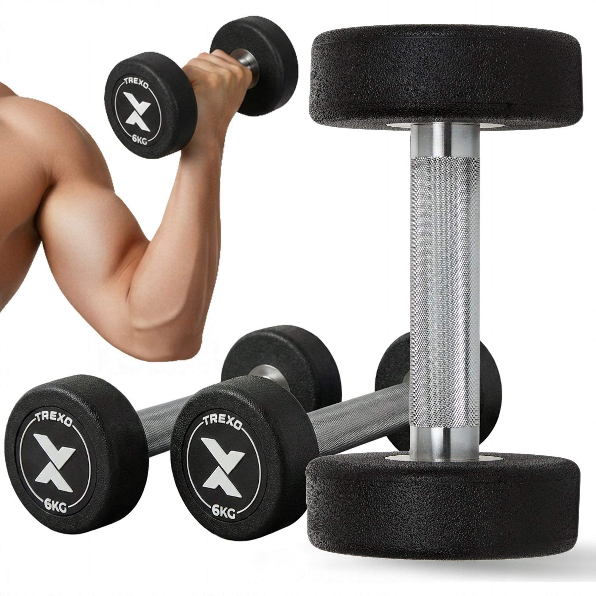 Rubberized cast iron dumbbell / XTREXO Pro 6 kg / coated exercise weight