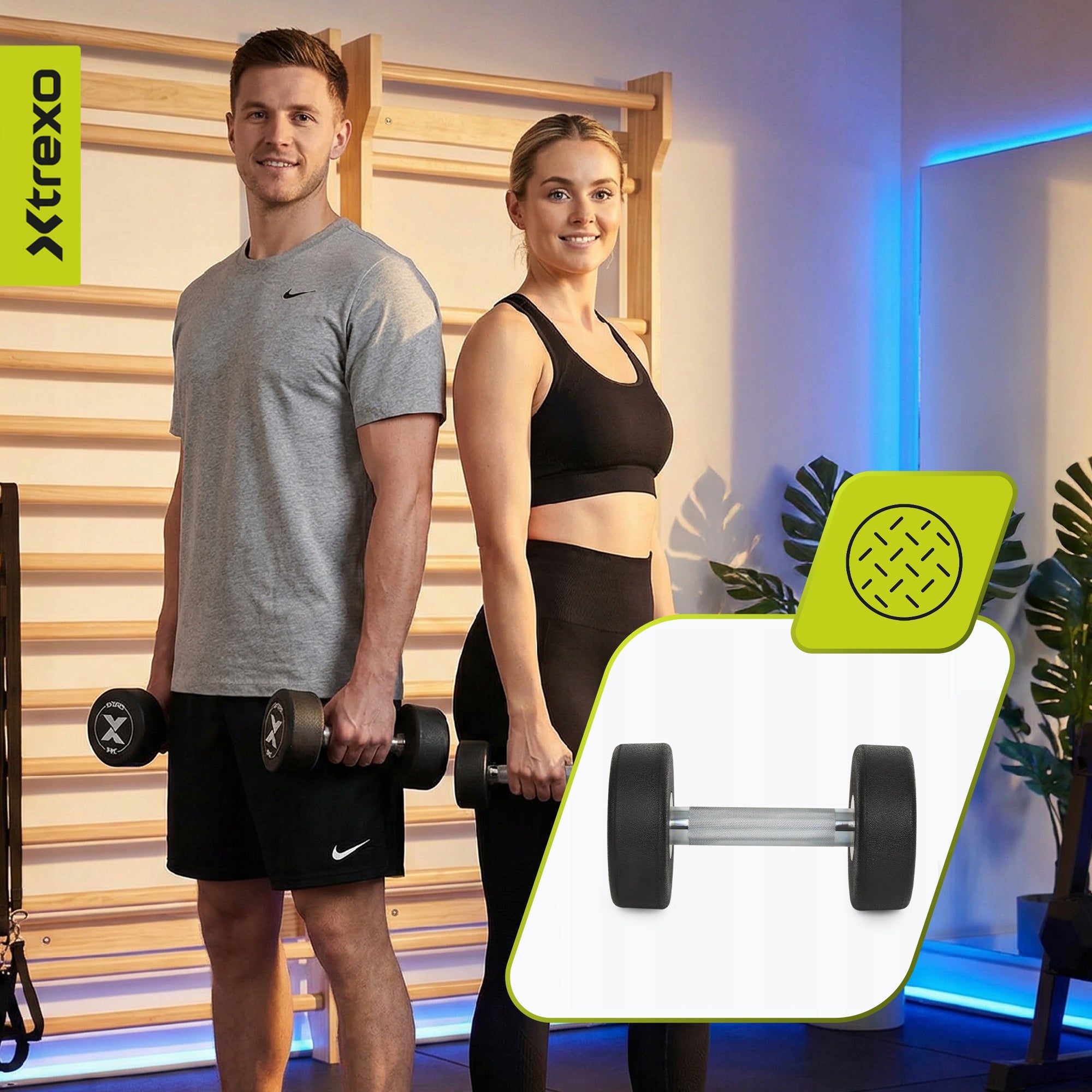 Rubberized cast iron dumbbell XTREXO Pro 8kg black RUBBERIZED FOR TRAINING EXERCISES Brand Xtrexo