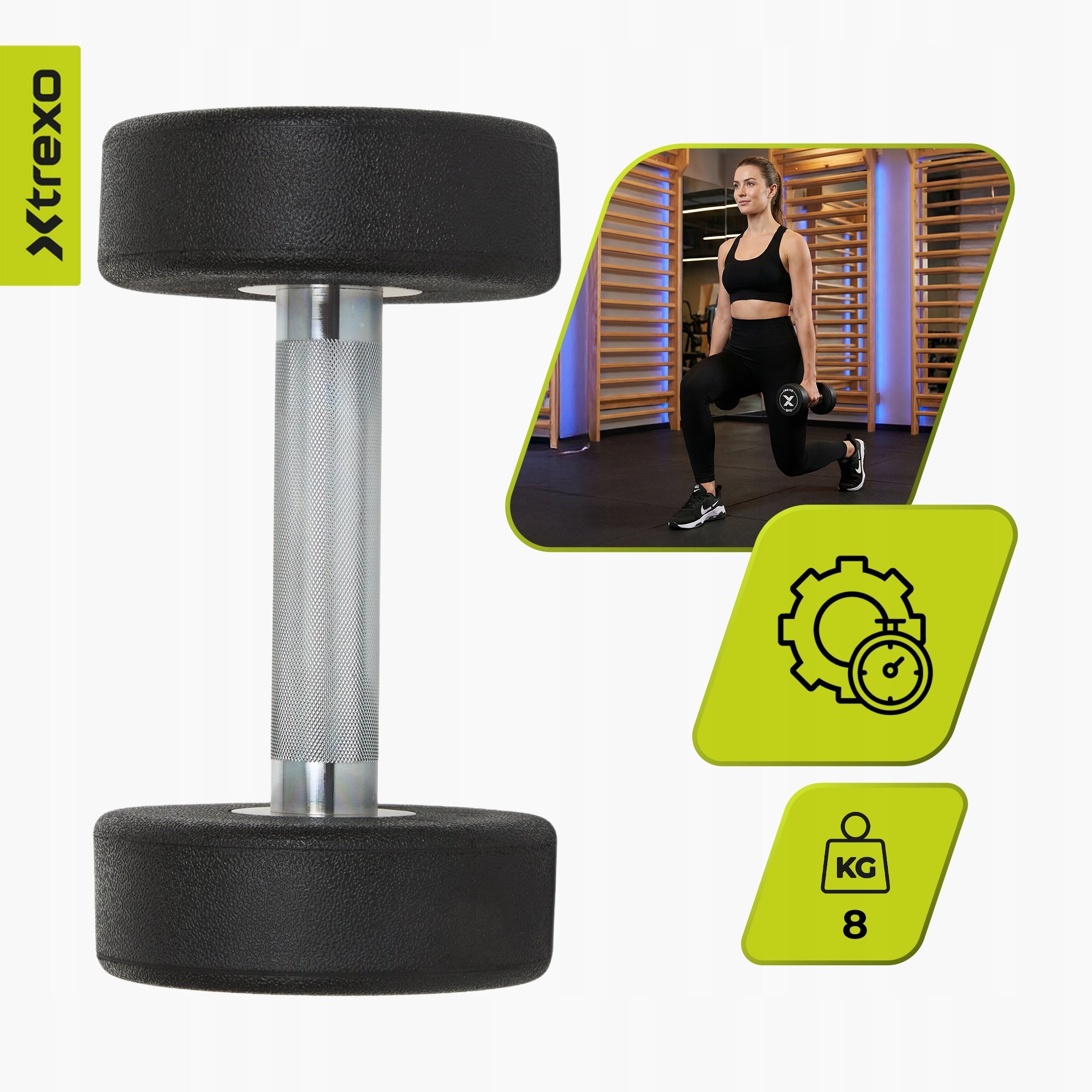 Rubberized cast iron dumbbell XTREXO Pro 8kg black RUBBERIZED FOR TRAINING EXERCISES Manufacturer code TX0-B4M055