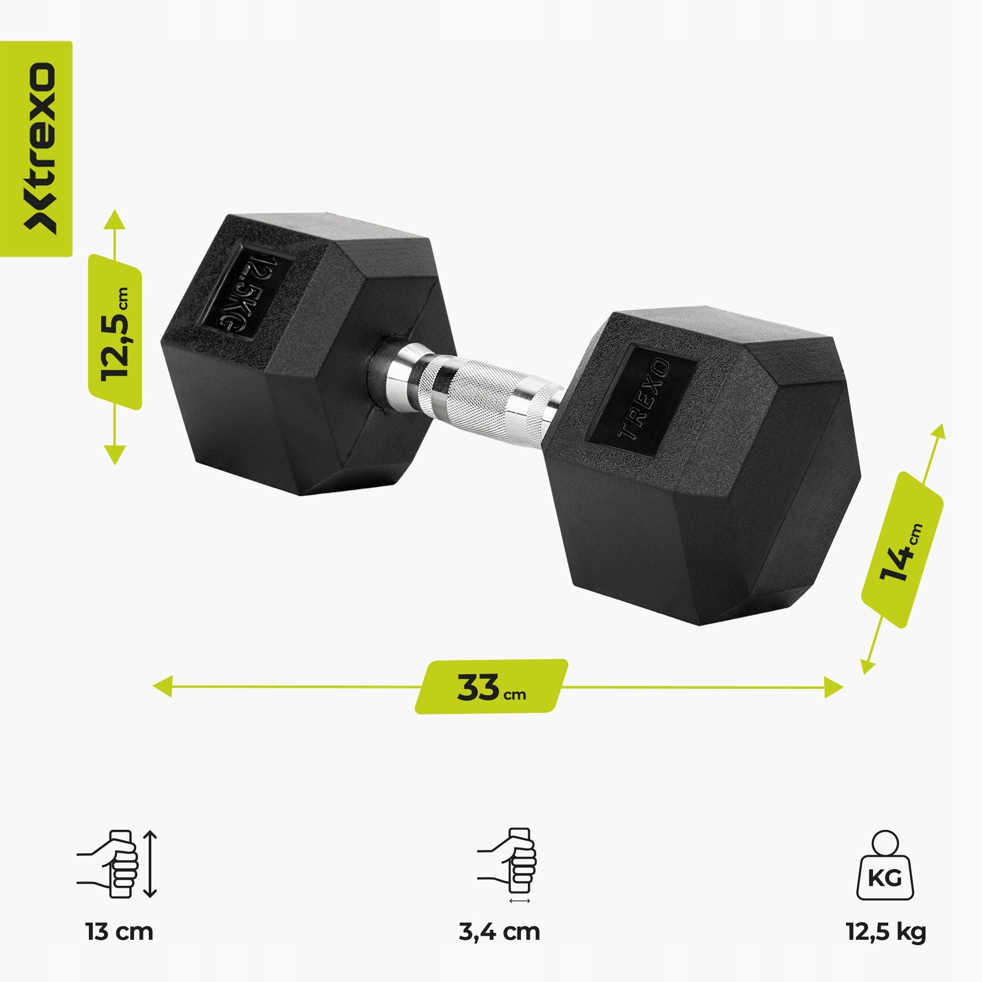 Rubberized dumbbell XTREXO Hex 12.5kg CAST IRON NON-SLIP FOR EXERCISE Manufacturer code HXD125