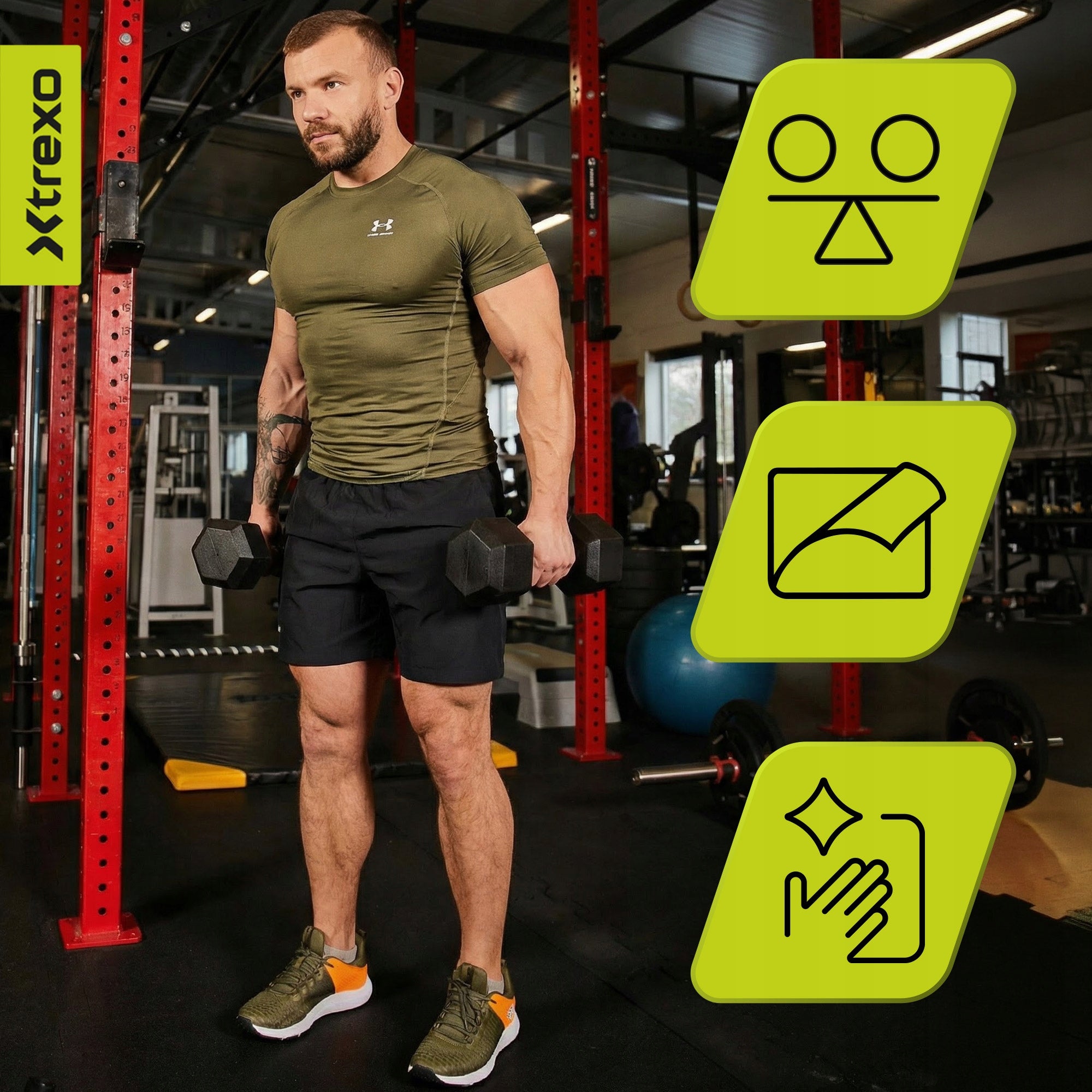 Rubberized dumbbell XTREXO Hex 7.5kg CAST IRON SOLID FOR NON-SLIP EXERCISES Type fixed