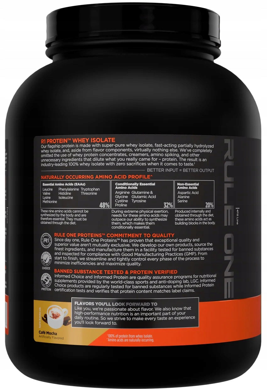 Rule 1 PROTEIN Whey Isolate WPI + Hydrolyzate WPH Cafe Mocha 2260g / 73p. Packaging status original