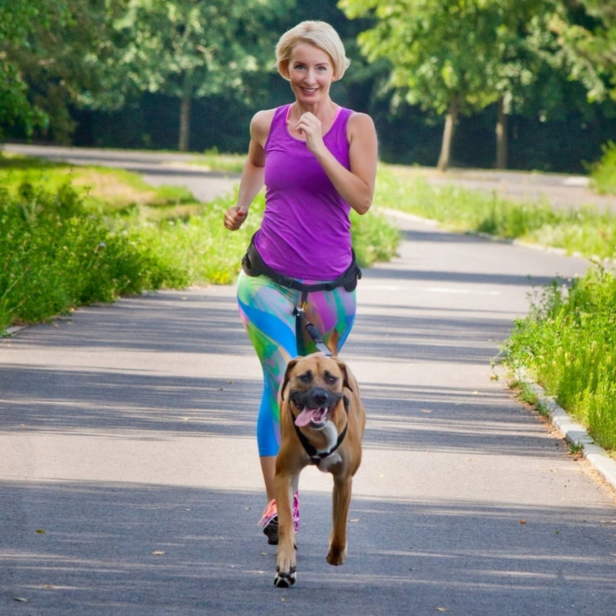 Running set with dog: belt + leash black with shock absorber Color black